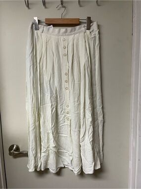 Vintage Cream Button-Front Midi Skirt